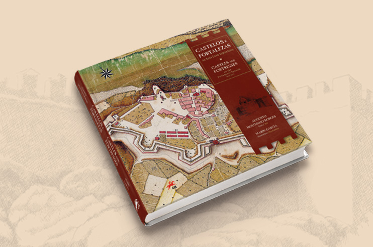 Capa do livro Castelos e Fortalezas. Na capa está ilustrado a imagem de uma fortaleza vista de cima.